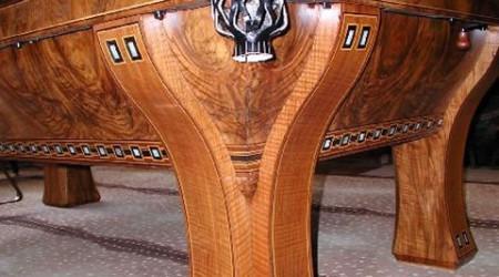 Pocket view of a custom Marquette billiards table