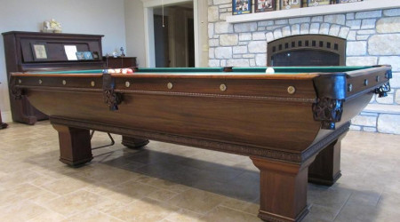 Restored and ready to play on The Saratoga antique pool table