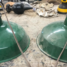 2 green billiard lights with bulbs inserted